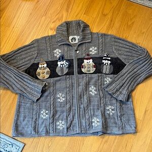 Storybook Knits gray snowman sweater full zip 3X